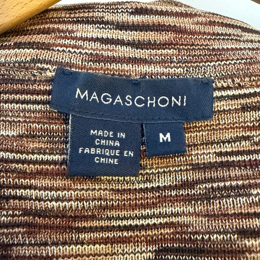 Magaschoni 100% Silk Knit Blazer Brown Space Dye Button Front Jacket Womens Med - Picture 4 of 6